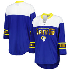 Los Angeles Rams G-III 4Her by Carl Banks Women's Double Team 3/4-Sleeve Lace-Up T-Shirt Royal/White