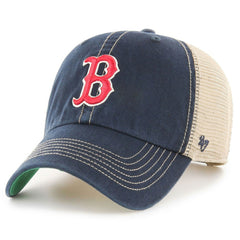 Boston Red Sox '47 Team Logo Trawler Clean Up Trucker Snapback Hat - Navy/Cream - 47 brand Discount