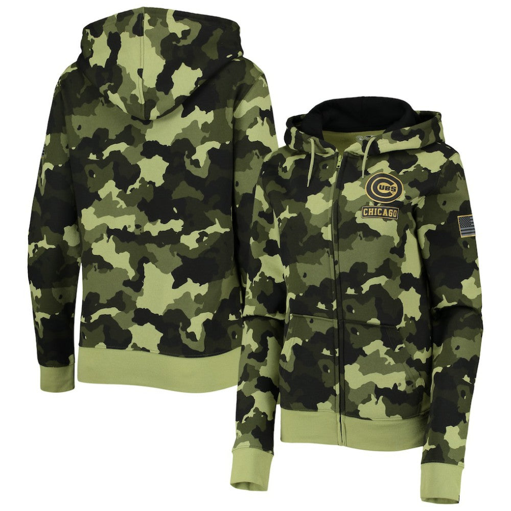 Chicago Cubs New Era Women's 2022 MLB Armed Forces Day Camo Full-Zip Hoodie - Green - New Era on Sale