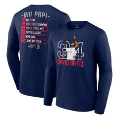 David Ortiz Boston Red Sox Fanatics Stats Resume Long Sleeve T-Shirt - Navy - Fanatics on Sale