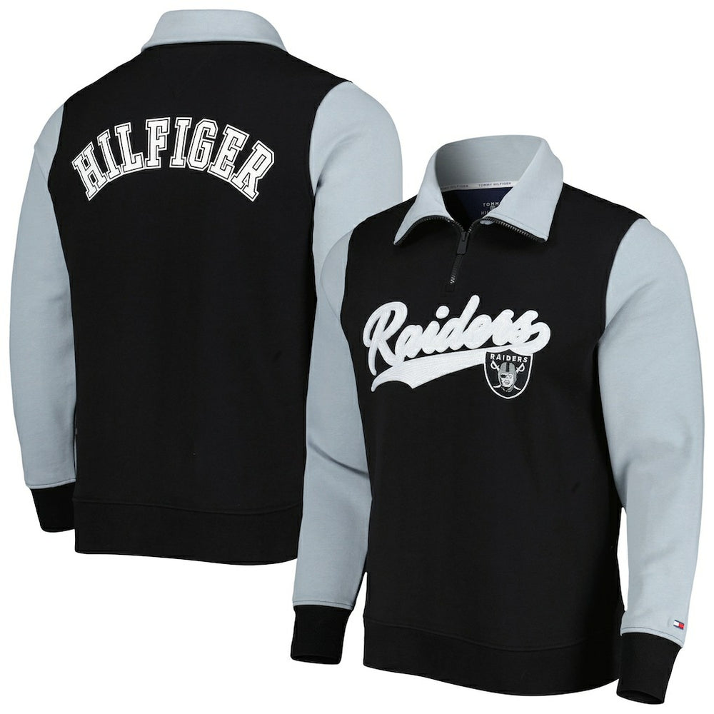 Las Vegas Raiders Tommy Hilfiger Aiden Quarter-Zip Sweatshirt Black/Silver