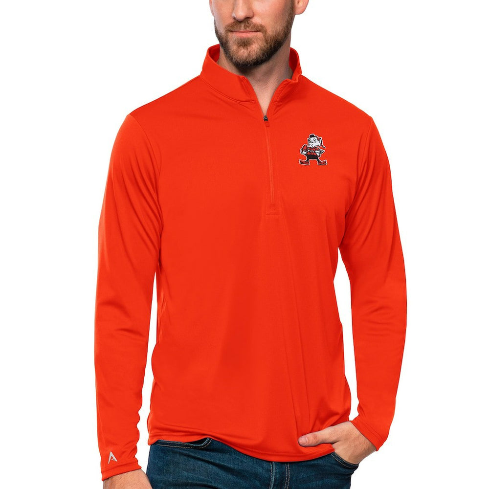 Cleveland Browns Antigua Tribute Quarter-Zip Lightweight Pullover Top Orange