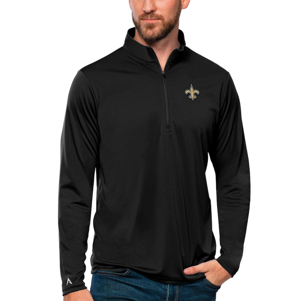 New Orleans Saints Antigua Tribute Quarter-Zip Lightweight Pullover Top Black