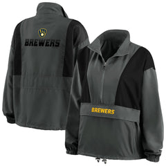 Milwaukee Brewers WEAR by Erin Andrews Women's Packable Half-Zip Jacket - Charcoal - MLB Sale