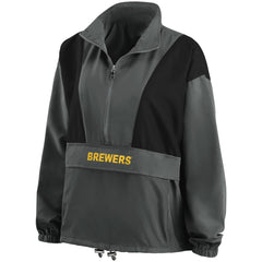 Milwaukee Brewers WEAR by Erin Andrews Women's Packable Half-Zip Jacket - Charcoal - MLB Sale