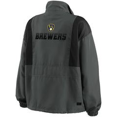 Milwaukee Brewers WEAR by Erin Andrews Women's Packable Half-Zip Jacket - Charcoal - MLB Sale