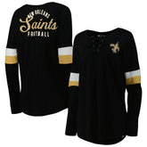New Orleans Saints New Era Women's Athletic Varsity Lace-Up Lightweight Long Sleeve T-Shirt Black