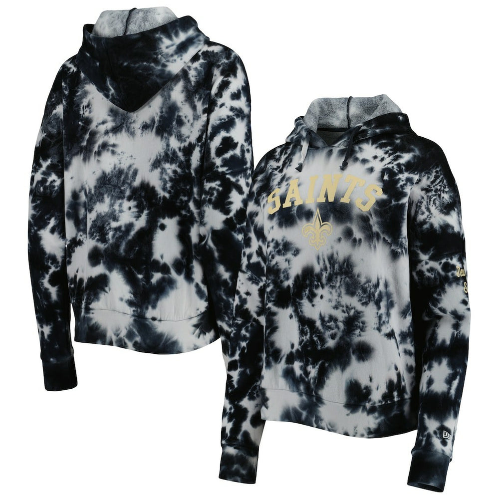 New Orleans Saints New Era Women's Cloud Dye Fleece Pullover Hoodie Black