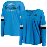 Carolina Panthers New Era Women's Plus Size Athletic Varsity Lace-Up V-Neck Long Sleeve T-Shirt Blue