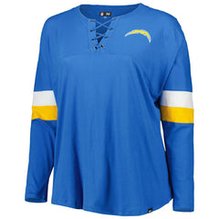 Los Angeles Chargers New Era Women's Plus Size Athletic Varsity Lace-Up V-Neck Long Sleeve T-Shirt Powder Blue