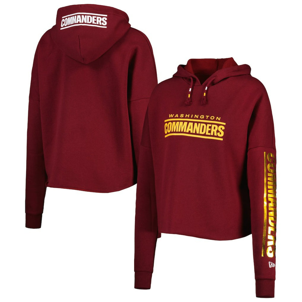 Washington Commanders New Era Women's Foil Sleeve Pullover Hoodie Burgundy