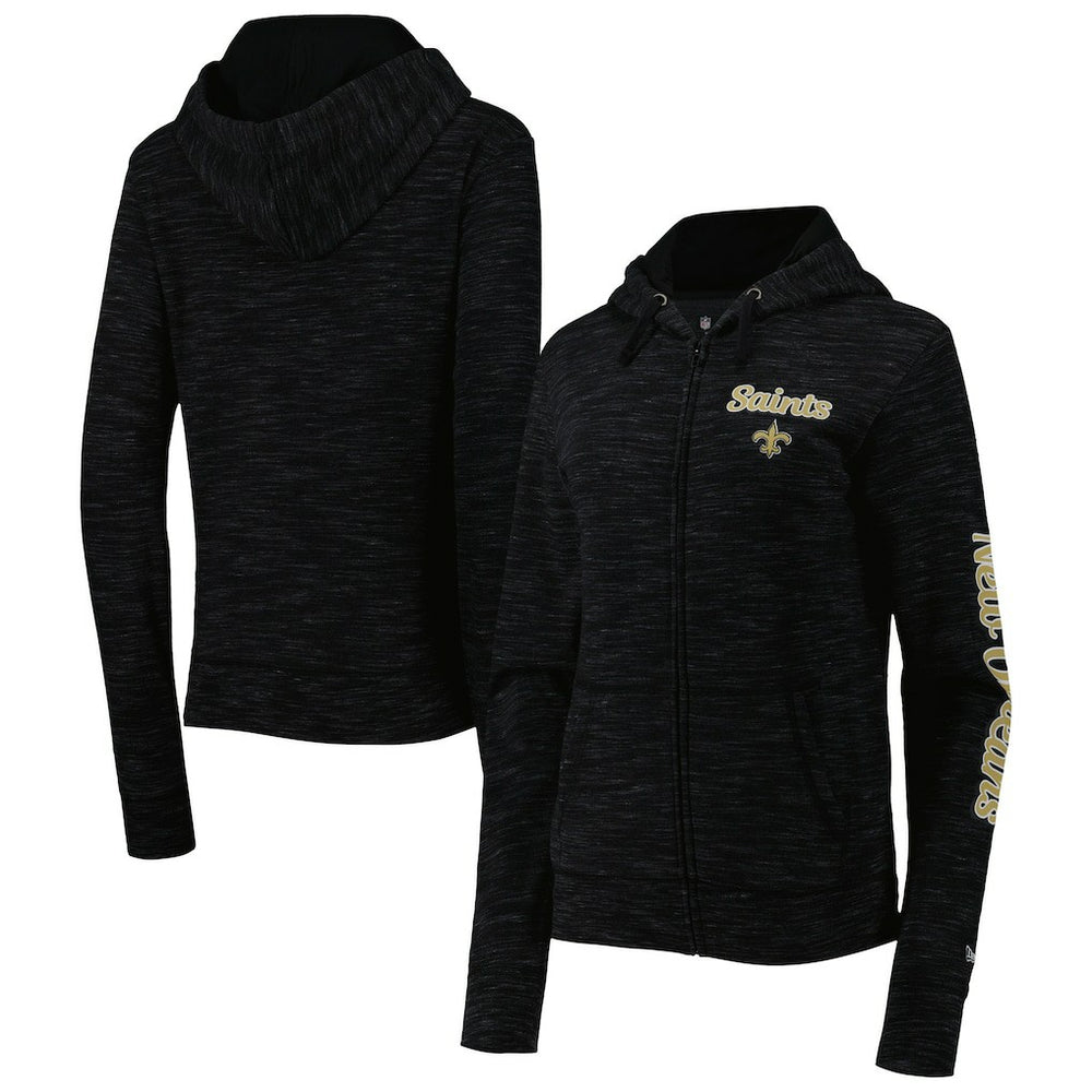 New Orleans Saints New Era Women's Reverse Space-Dye Full-Zip Hoodie Black