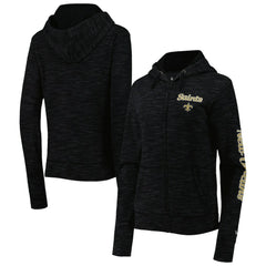 New Orleans Saints New Era Women's Reverse Space-Dye Full-Zip Hoodie Black
