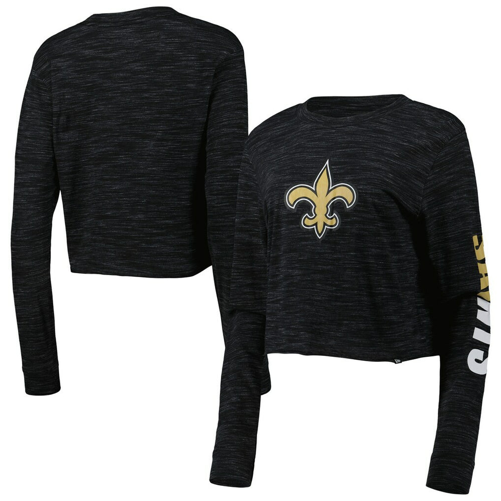 New Orleans Saints New Era Women's Crop Long Sleeve T-Shirt Black