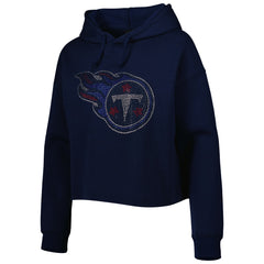 Tennessee Titans Cuce Women's Crystal Logo Cropped Pullover Hoodie Navy