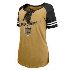 New Orleans Saints New Era Women's Legacy Lace-Up Raglan T-Shirt Gold/Black