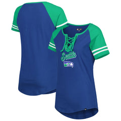 Seattle Seahawks New Era Women's Legacy Lace-Up Raglan T-Shirt Royal/Green