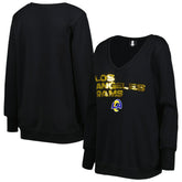 Los Angeles Rams Cuce Women's Sequin Logo V-Neck Pullover Sweatshirt Black