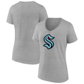 Seattle Kraken Fanatics Women's Primary Logo Team V-Neck T-Shirt - Heathered Gray - NHL 4895256