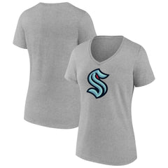 Seattle Kraken Fanatics Women's Primary Logo Team V-Neck T-Shirt - Heathered Gray - NHL 4895256