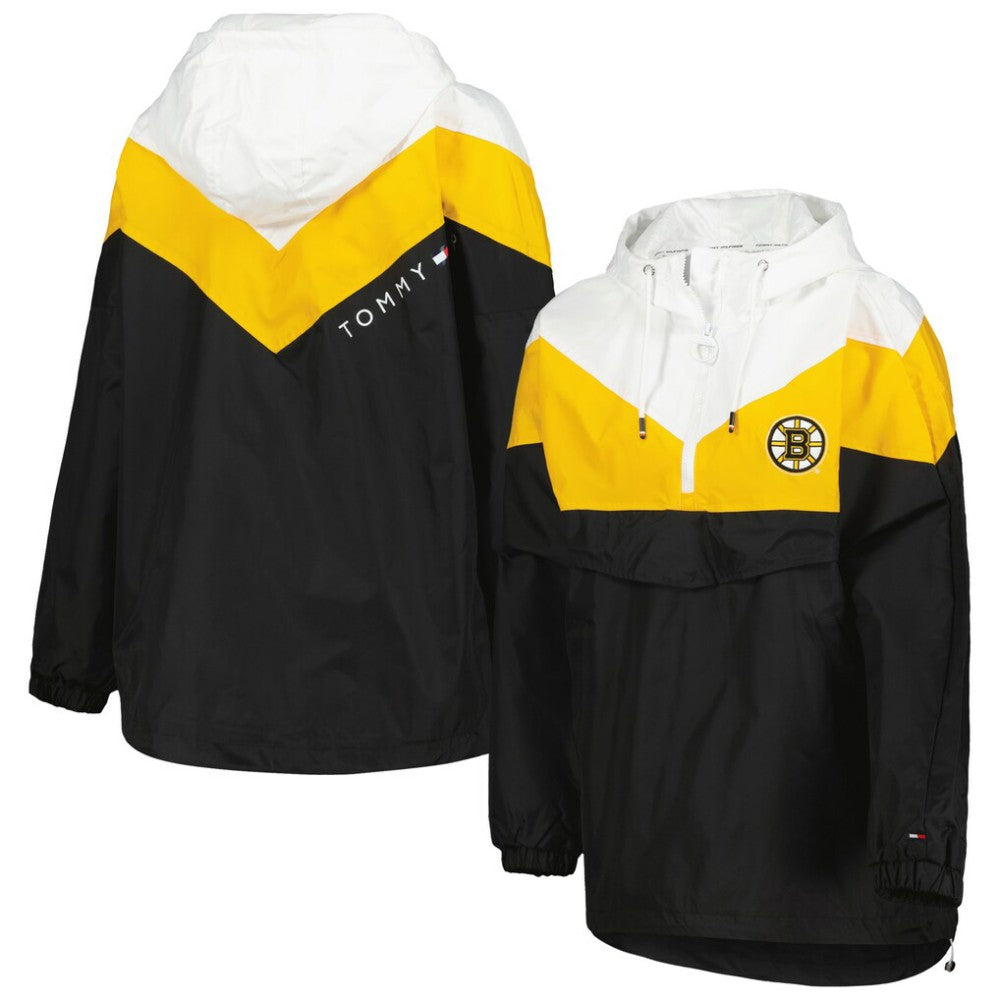 Boston Bruins Tommy Hilfiger Women's Staci Half-Zip Windbreaker Jacket - Black/Gold - NHL 4897620