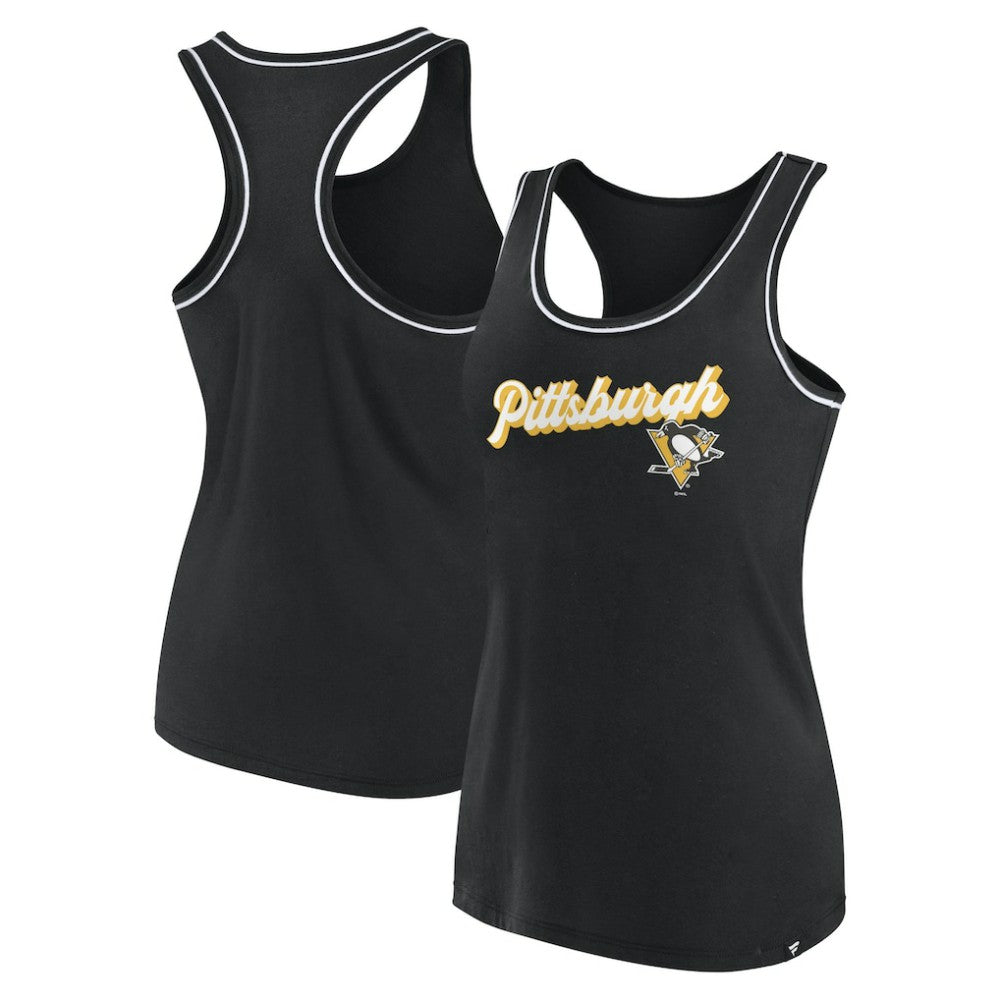 Pittsburgh Penguins Fanatics Women's Wordmark Logo Racerback Scoop Neck Tank Top - Black - NHL 4905401