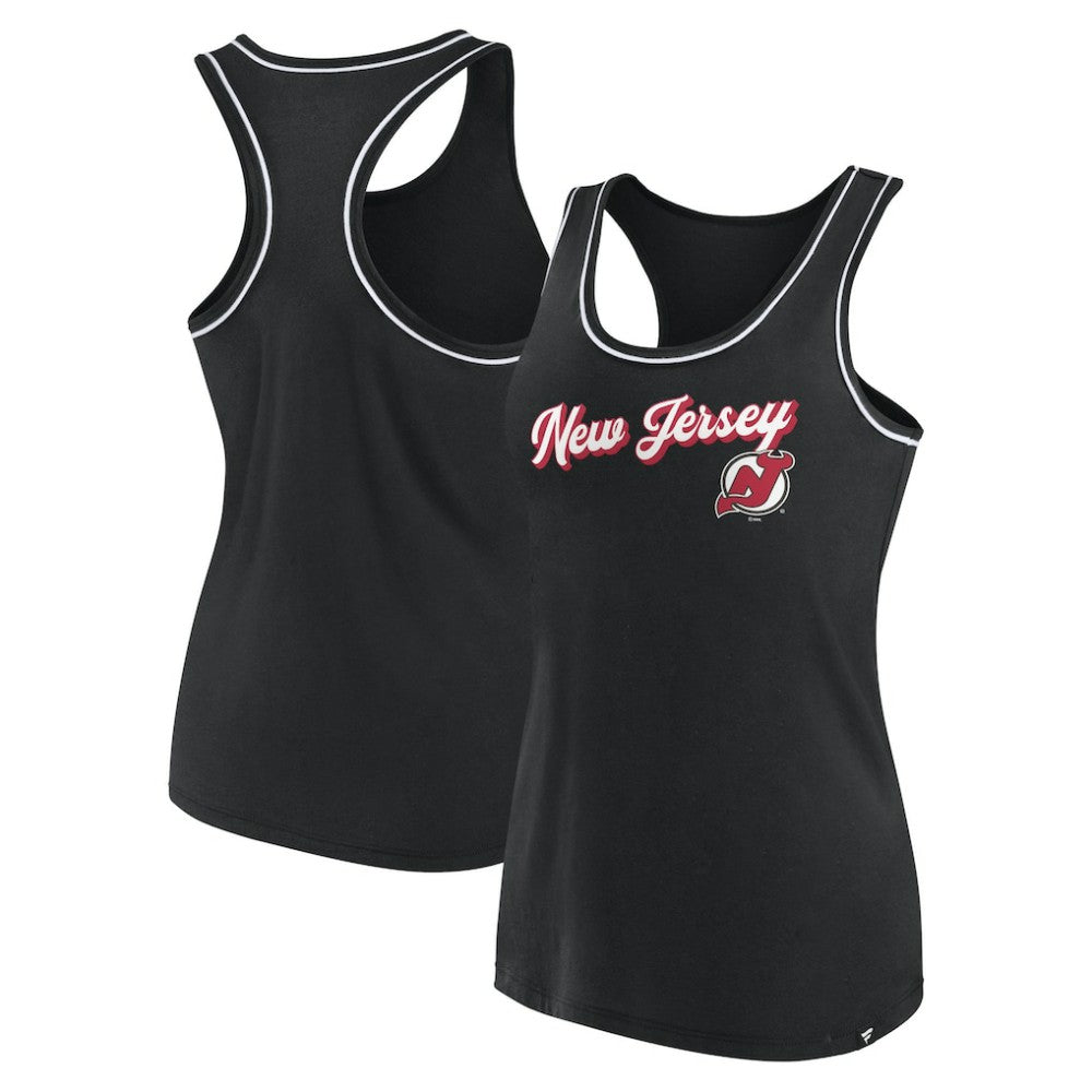 New Jersey Devils Fanatics Women's Wordmark Logo Racerback Scoop Neck Tank Top - Black - NHL 4905403