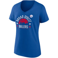 Philadelphia 76ers Women's Hometown Collection Broad Street Ballers V-Neck T-Shirt Royal | Fanatics US