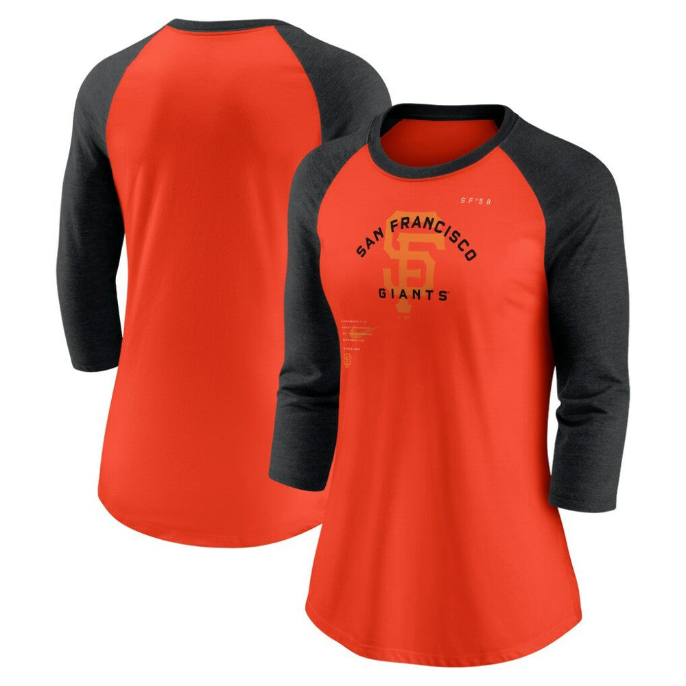 San Francisco Giants Nike Women's Next Up Tri-Blend Raglan 3/4-Sleeve T-Shirt - Orange/Black - Nike Sale