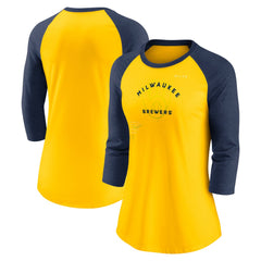 Milwaukee Brewers Nike Women's Next Up Tri-Blend Raglan 3/4-Sleeve T-Shirt - Gold/Navy - Nike Sale