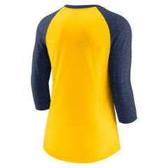 Milwaukee Brewers Nike Women's Next Up Tri-Blend Raglan 3/4-Sleeve T-Shirt - Gold/Navy - Nike Sale