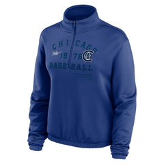 Chicago Cubs Nike Women's Rewind Splice Half-Zip Semi-Cropped Bubble Hem Sweatshirt - Royal - Nike Online