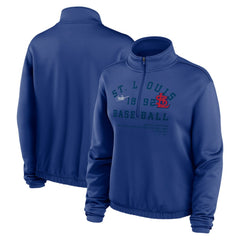 St. Louis Cardinals Nike Women's Rewind Splice Half-Zip Semi-Cropped Bubble Hem Sweatshirt - Royal - Nike Lifestyle