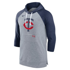 Minnesota Twins Nike Baseball Raglan 3/4-Sleeve Pullover Hoodie - Heather Gray/Heather Navy - Nike Discount