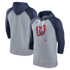 Washington Nationals Nike Baseball Raglan 3/4-Sleeve Pullover Hoodie - Heather Gray/Heather Navy - Nike Lifestyle