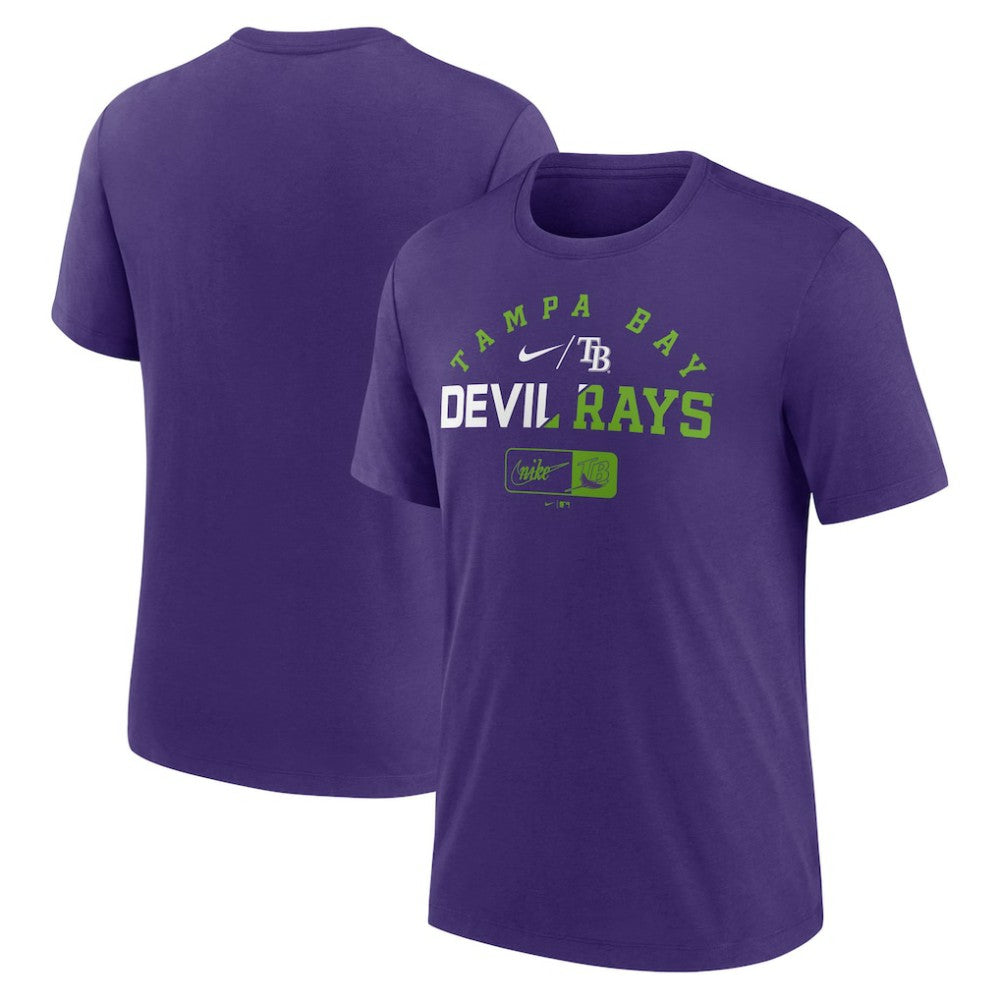 Tampa Bay Rays Nike Rewind Review Slash Tri-Blend T-Shirt - Heather Purple - Nike Discount