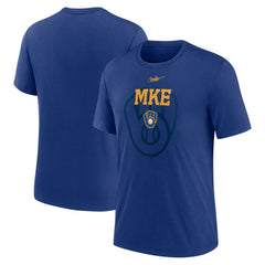 Milwaukee Brewers Nike Rewind Retro Tri-Blend T-Shirt - Royal - Nike Lifestyle