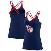 Cleveland Guardians Fanatics Women's Barrel It Up Cross Back V-Neck Tank Top - Navy - Fanatics on Sale