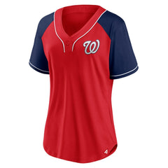 Washington Nationals Fanatics Women's Ultimate Style Raglan V-Neck T-Shirt - Red - Fanatics Discount