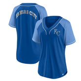Kansas City Royals Fanatics Women's Ultimate Style Raglan V-Neck T-Shirt - Royal - Fanatics Discount