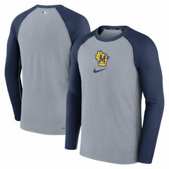 Milwaukee Brewers Nike Authentic Collection Game Raglan Performance Long Sleeve T-Shirt - Gray - Nike on Sale