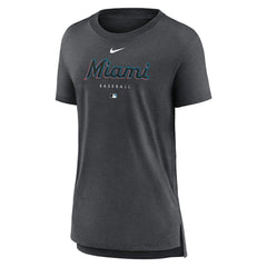 Miami Marlins Nike Women's Authentic Collection Early Work Tri-Blend T-Shirt - Heather Charcoal - Nike Sale