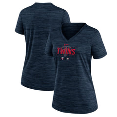 Minnesota Twins Nike Women's Authentic Collection Velocity Practice Performance V-Neck T-Shirt - Navy - Nike Lifestyle
