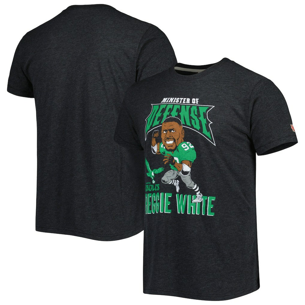 Reggie White Philadelphia Eagles Homage Unisex Unisex Caricature Retired Player Tri-Blend T-Shirt Heather Black