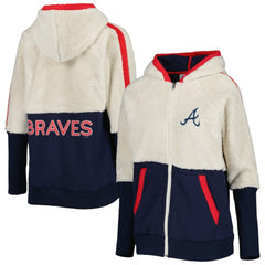 Atlanta Braves G-III 4Her by Carl Banks Women's Shuffle It Raglan Full-Zip Hoodie - Oatmeal/Navy - MLB Online