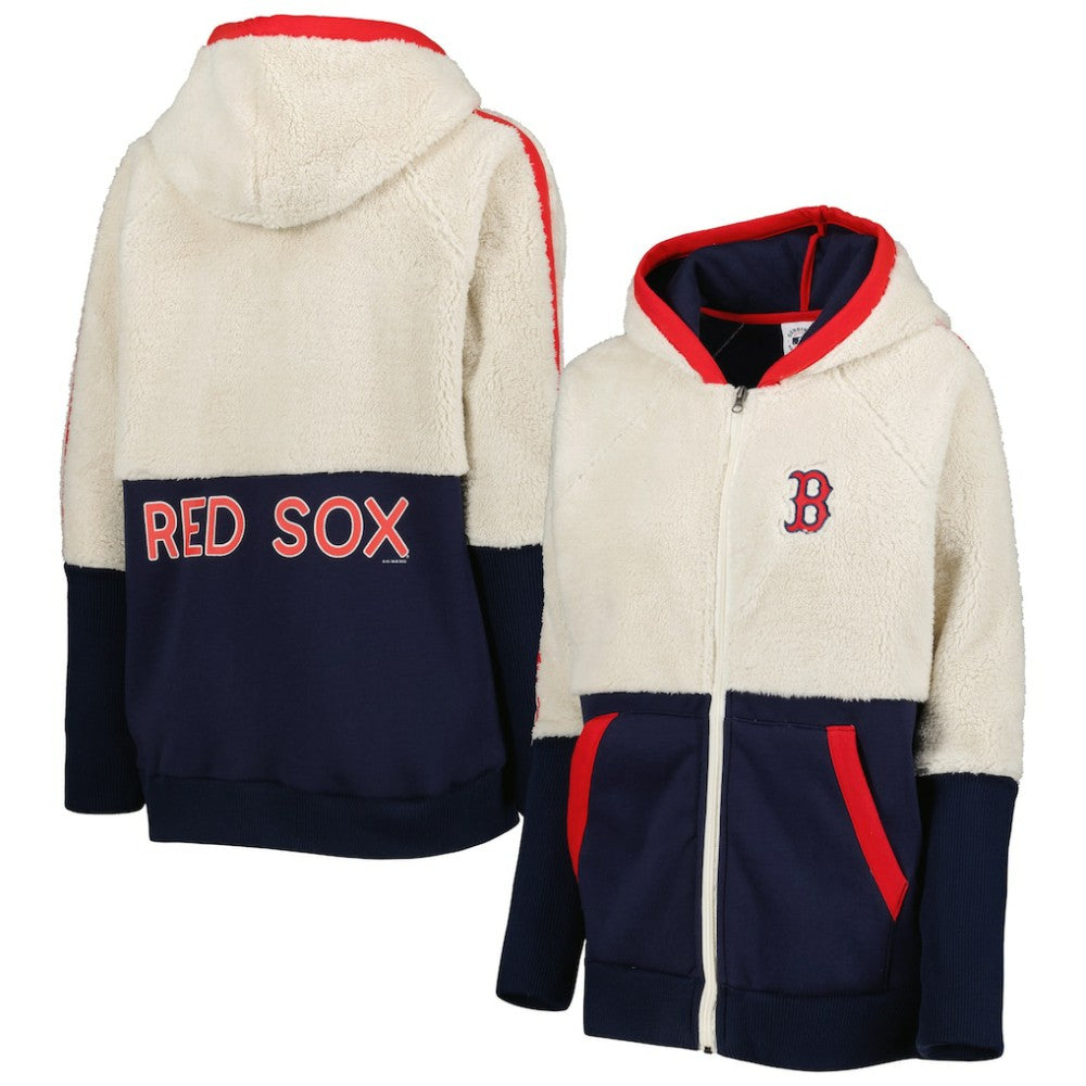 Boston Red Sox G-III 4Her by Carl Banks Women's Shuffle It Raglan Full-Zip Hoodie - Oatmeal/Navy - MLB Sale