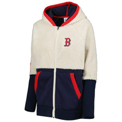 Boston Red Sox G-III 4Her by Carl Banks Women's Shuffle It Raglan Full-Zip Hoodie - Oatmeal/Navy - MLB Sale