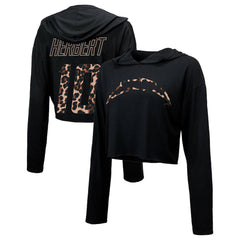 Justin Herbert Los Angeles Chargers Majestic Threads Women's Leopard Player Name & Number Long Sleeve Cropped Hoodie Black