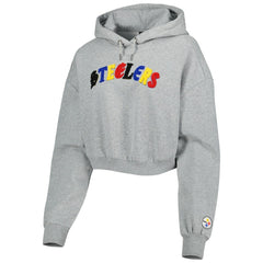 Pittsburgh Steelers The Wild Collective Women's Cropped Pullover Hoodie Gray