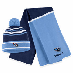 Tennessee Titans WEAR by Erin Andrews Women's Colorblock Cuffed Knit Hat with Pom and Scarf Set Navy